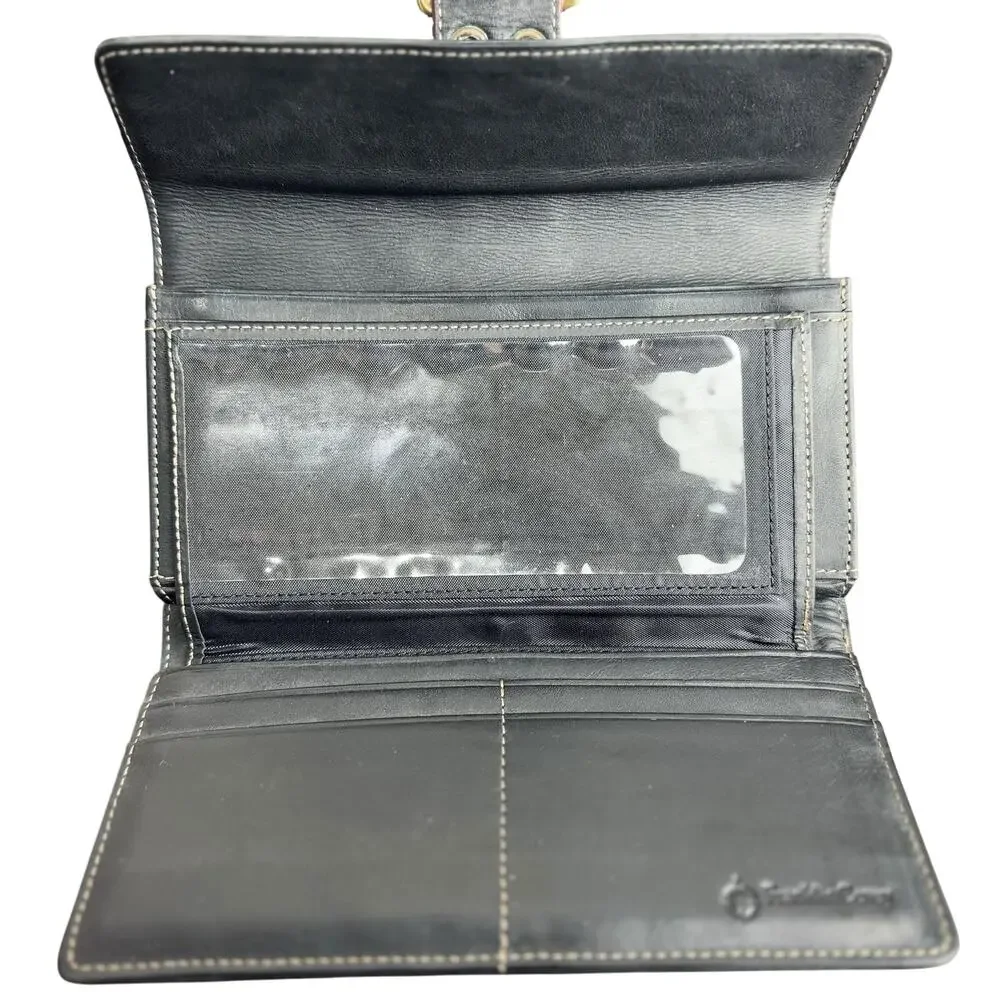 Franklin Covey Black Leather Buckle Clutch Wallet